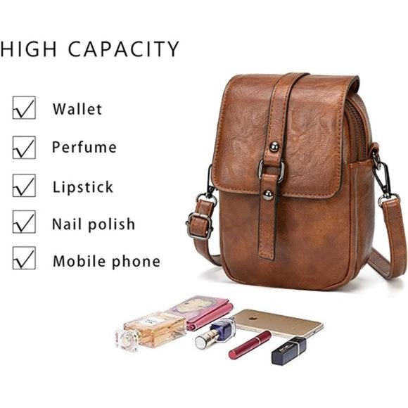 Women's Soft Vintage Crossbody Cellphone Bag Lightweight Small Shoulder Purse - Picture 9 of 12